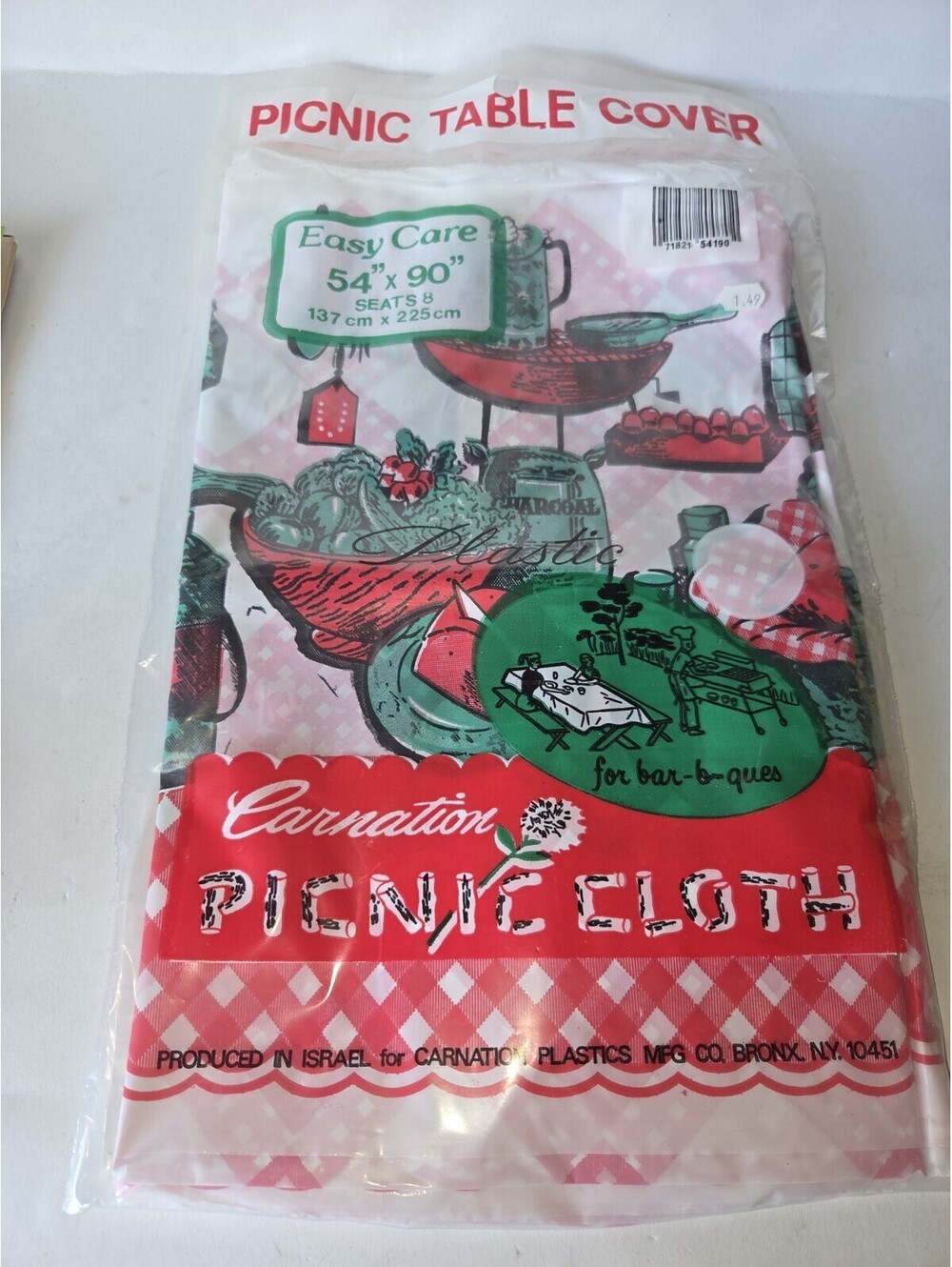 Vtg Carnation Picnic Table Covering 54"x72" Plastic Kitchen  NOS Barbecue A8